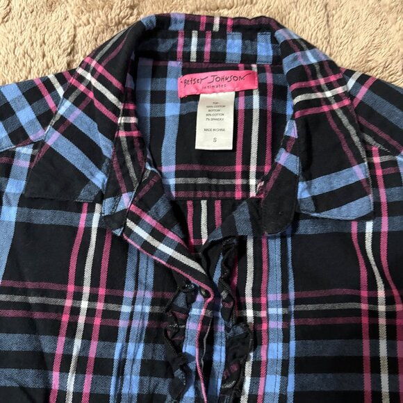 NWOT Betsey Johnson Intimates Ruffle Plaid Button-Down Flannel Sleep Shirt S - Picture 13 of 14